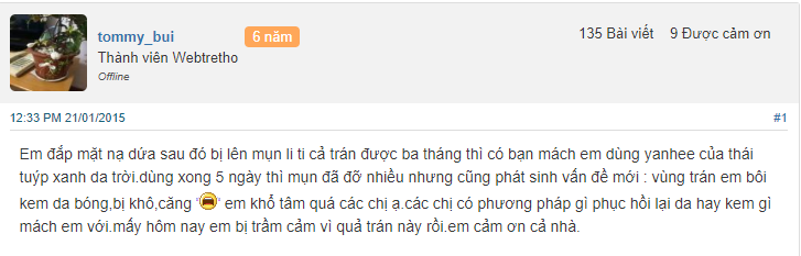 Chia sẻ sau khi dùng kem trị mụn Yanhee