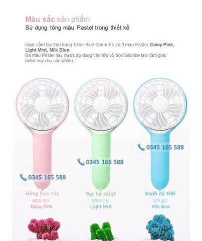 quạt cầm tay mini xuất Hàn chính hãng Blue Storm F5