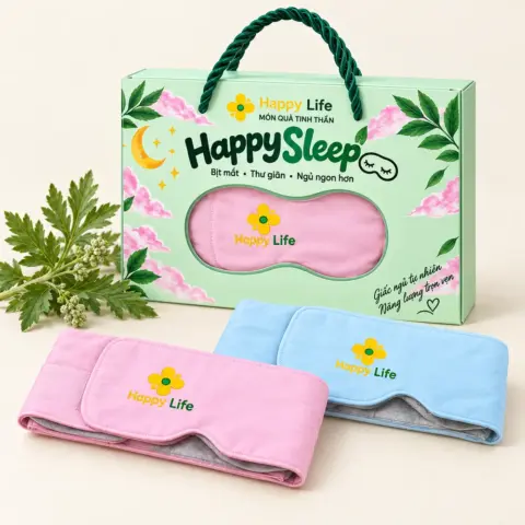 Bịt mắt ngải cứu Happy Life Happy Sleep – Hạt trọng lực, dán velcro, 2 màu