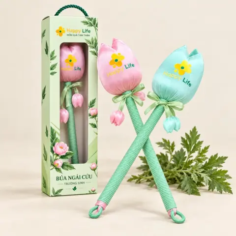 Búa ngải cứu Happy Life Trường Sinh – Đầu hoa tulip satin, cán dài