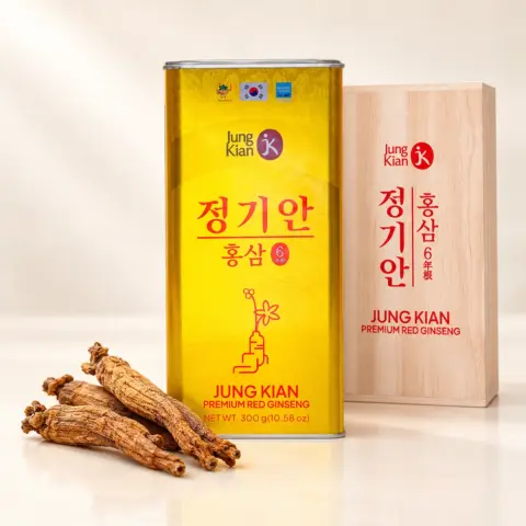 Hồng sâm củ khô Jung Kian 6 năm tuổi cao cấp – Hộp thiếc 300g (11–20 củ)